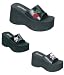 FUNN-21/22/23, 3 1/2 Gothic Platform Wedge Slide with Pink Kitty, Scull, or Cherries Sandal, Demonia by Pleaser USA