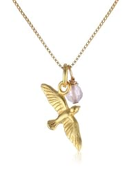 Sterling Silver with Yellow Gold Flashed Bird and Light Purple Glass Bead Charm Pendant Necklace, 18"