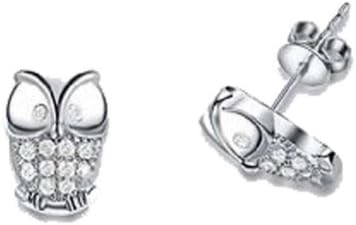 Leaf Heart Silver Swarovski Element Crystal Sparkling Owl Stud Earrings. For Women Girls(569)