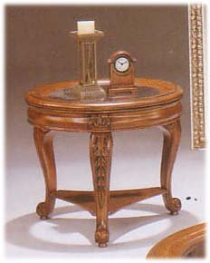 END TABLE WITH GLASS CARVED DESIGN