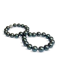12 x 14mm peacock black Tahitian south sea cultured pearl necklace with 18K gold clasp