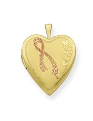 Genuine .925 Gold Plated Sterling Silver 20mm Enameled Pink Ribbon Heart Locket. 100% Satisfaction Guaranteed.