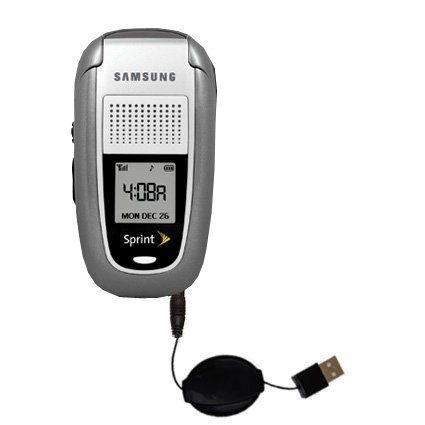 Retractable USB Cable for the Samsung SPH-A820 with Power Hot Sync and Charge capabilities - Gomadic Brand w/ TipExchange Technology