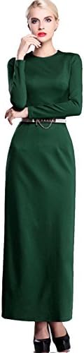 Shanmou Summer New Women's Fashion Slim Fit Long Sleeve Maxi Dress Long Skirt(Green with short sleeve,XL)