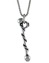 Sterling Silver Baton Pendant, 1 1/8 inch (28 mm) Long.