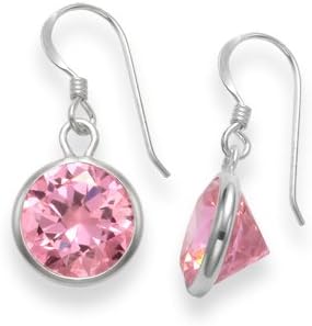 Heather Needham, Sterling Silver Round Pink Cubic Zirconia Drop Earrings - Size: 10mm X 6mm Deep