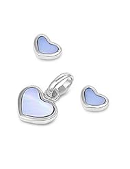 Sterling Silver Blue CZ Fancy Milky Heart Earring & Necklace Set