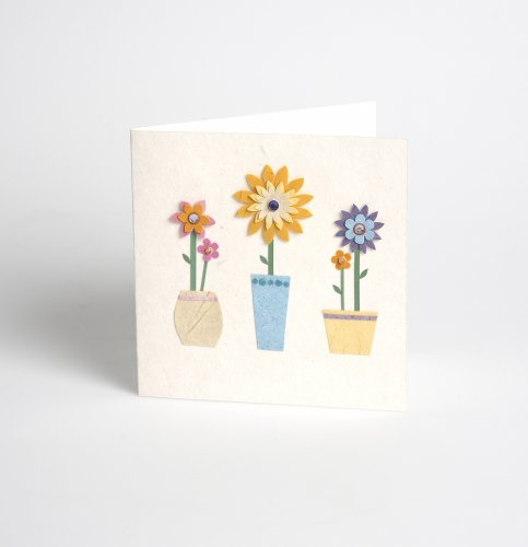 Traidcraft Handmade Paper Pots of Flowers Card