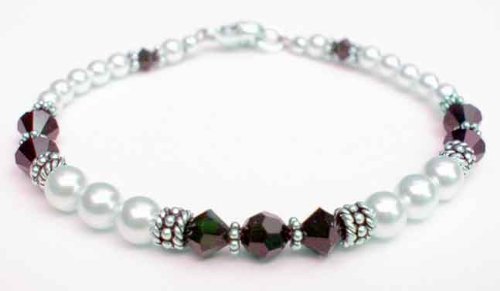 January Garnet Birthstone Swarovski Crystal Beaded Pearl Bracelets