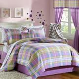 Purple Green Blue Plaid Girls Kids Twin 7 Piece Bed Bag Set Plus Throw