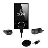 Retractable USB Hot Sync Compact Kit with Car & Wall Charger for the Microsoft Zune 80GB 2nd Gen - Gomadic Brand w/ TipExchange Technology