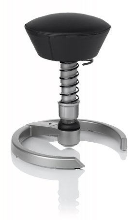 SWOPPER CLASSIC 3D-Aktiv-Bürostuhl Hocker Sitzpolster Normal, Farbe schwarz (Leder), Fussring mit Metallgleiter, Feder SMALL 40 - 80 kg, Basis Titan, Federfarbe schwarz (SWOPA80TSML)