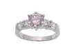 Sterling Silver Pink CZ Solitaire Ring with Side Stone Accents