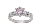 Sterling Silver Pink CZ Solitaire Ring with Side Stone Accents