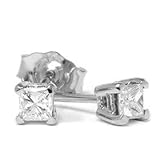 1/5CT Princess Cut Diamond Studs Whtie Gold Earring 14K