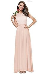 Chiffon/Knit Sleeveless Open-Back Lace Evening Dress/Bridesmaid Dress/Prom Dress/Party Dress/Maxi Dress  With a Sash 