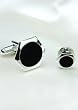 Tuxedo Cufflinks and Stud Set - "Inner City"-Silver Trim with Black Center-Six Sided