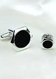 Tuxedo Cufflinks and Stud Set - "Inner City"-Silver Trim with Black Center-Six Sided