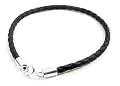 Sterling Silver and Braided Black Faux Leather Bracelet - 8