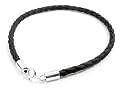 Sterling Silver and Braided Black Faux Leather Bracelet - 8"
