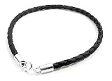 Sterling Silver Black Braided Synthetic Leather Bracelet - 7.5"