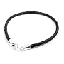 Sterling Silver Black Braided Faux Leather Bracelet 7"