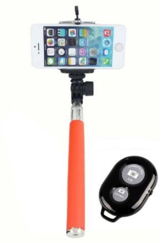 UFCIT Extendable Selfie Handheld Stick Monopod with Adjustable Phone Holder and Bluetooth Wireless Remote Shutter for iPhone Samsung and other system over IOS 6.0 and Android 4.2.2 Smartphones (New Orange with Shutter)