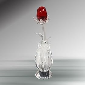Crystal Red Rose in Vase, 6 Inches, Handcrafted