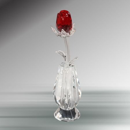 Crystal Red Rose in Vase, 6 Inches, Handcrafted