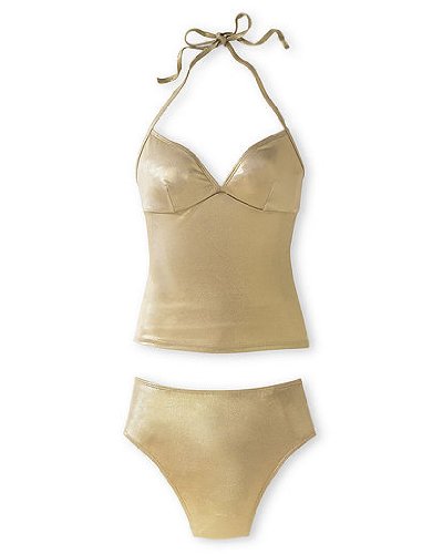 Newport News Metallic Halter Tankini Swimsuit Feature
