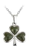 Sterling Silver and Connemara Marble Shamrock Pendant Necklace - Made in Ireland