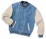 NEW Port Authority - Denim and Twill Letterman Jacket Lt Blue/Khaki-M
