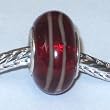 Murano Style "925" Glass Lampwork Bead Fits Pandora Electric Ruby Red with White Stripes, 14mm (1)