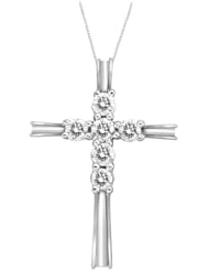 Sterling Silver Diamond Cross Pendant Necklace (1/5 cttw, H-I color, I1-I2 Clarity), 18"
