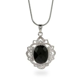 Vintage Style Sterling Silver Onyx Pendant by 