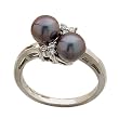 14K White Gold Black Cultured Pearl And Diamond Ring