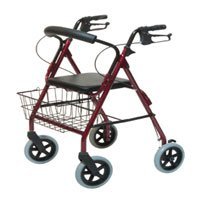 Lumex Aluminum Rollator with Curved Back Wheels, 8 Inches, Burgundy