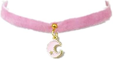 Fashion Harajuku Velvet Strip Pink/black Cos Sailor Moon Necklace (pink velvet band+ pink moon)