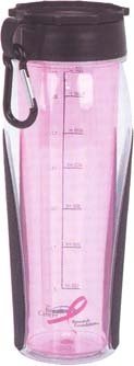 Trudeau Cool Down Polycarbonate Hydration 24-Ounce Bottle, Breast Cancer Awareness, Pink