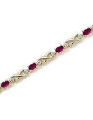 14K Yellow Gold Oval Ruby and Diamond Bracelet