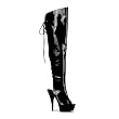 5 3/4 Inch Heel Sexy Black Thigh Hi Boots Rear Lace Peep Toe Mid Platform Boots