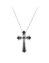 10k White Gold 1/2cttw, H-I Color, I1-I2 Clarity, Cross Diamond Pendant Necklace, 18"