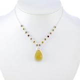 Handmade Gold Pearl, Yellow Jade & Red Crystal Bead Necklace With Sterling Silver
