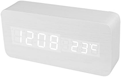 Rectangular Mini Dual-Screen Wooden White LED Table Clock Sound Activated Digital Alarm Clock