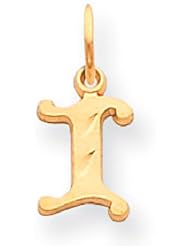 14k Yellow Gold Fancy Script Initial I Diamond-Cut Charm C565I