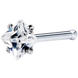 18 Gauge Pink Diamond Shape CZ Nose Bone