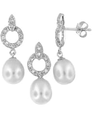 Sterling Silver and Freshwater Pearl Earring and Pendant Set