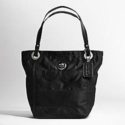 Coach Signature Op Art Quilted Alex Bag Purse Tote 14276 Black