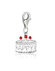 Sterling Silver Birthday Cake White Enameled Charm