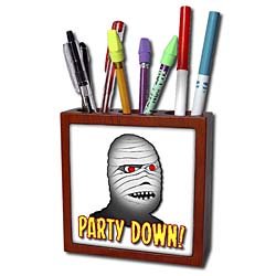 Mark Grace HALLOWEEN mummy - MUMMY party down 1 on white - Tile Pen Holders-5 inch tile pen holder
